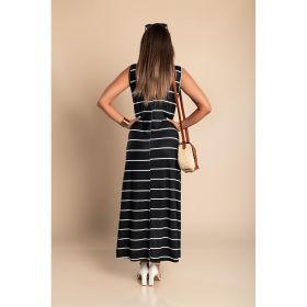 Rochie Maxi Cu Imprimeu Cu Dungi, Neagra