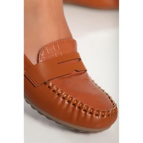 Mocasini Eleganti Cu Imprimeu Crocodil, Camel