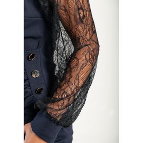 Rochie Mini Eleganta Cu Maneci Din Dantela, Albastru Inchis