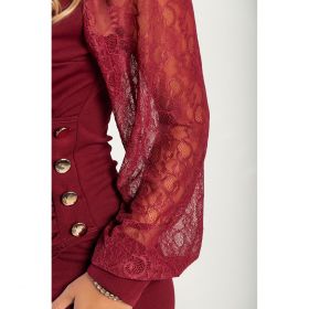 Rochie Mini Eleganta Cu Maneci Din Dantela, Visiniu