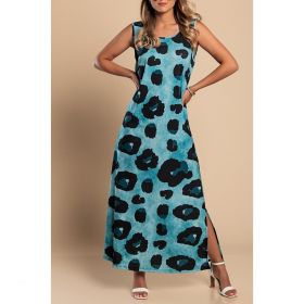 Rochie LungÄƒ Cu Imprimeu Leopard, Albastra