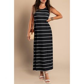 Rochie Maxi Cu Imprimeu Cu Dungi, Neagra