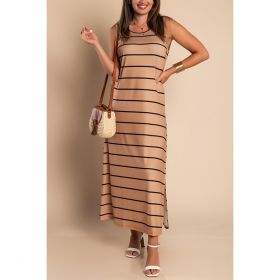 Rochie Maxi Cu Imprimeu Cu Dungi, Kaki