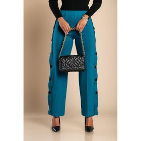 Pantaloni Eleganti Cu Nasturi, Albastru Petrol