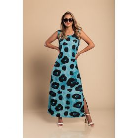 Rochie LungÄƒ Cu Imprimeu Leopard, Albastra