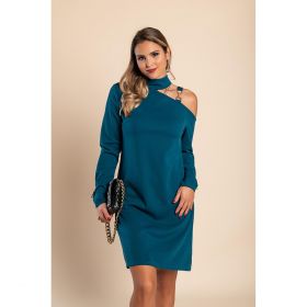 Rochie Mini Cu Detaliu Metalic, Albastru Petrol