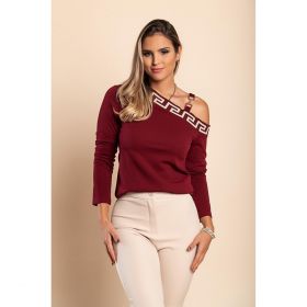 Top Cu Imprimeu Geometric, Visiniu