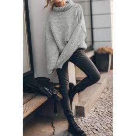 Pulover Oversize Cu Guler, Gri Deschis