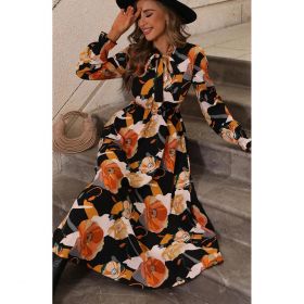 Rochie LungÄƒ Cu Imprimeu Floral, Portocaliu