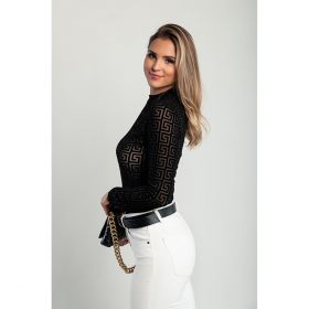 Body Semitransparent Cu Imprimeu Geometric, Negru
