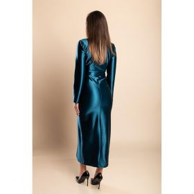 Rochie Midi Eleganta Din Imitatie Satin, Petrol