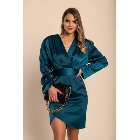 Rochie Mini Din ImitaÈ›ie De Satin, Albastru Petrol