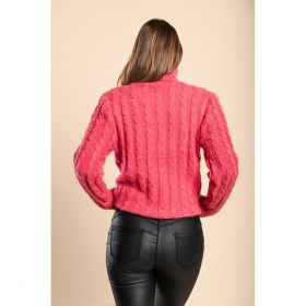 Pulover Cu Guler Cu Nervuri, Fucsia