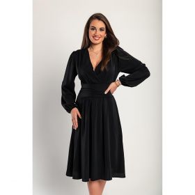 Rochie Midi Cu Talie ElasticÄƒ, NeagrÄƒ