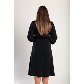 Rochie Midi Cu Talie ElasticÄƒ, NeagrÄƒ