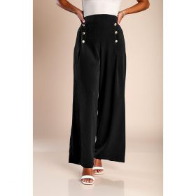 Pantaloni Lungi Eleganti Cu Nasturi, Negru