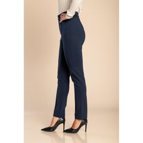 Pantaloni Eleganti Cu Talie Elastica, Albastru Inchis