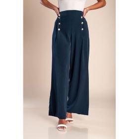 Pantaloni Lungi Eleganti Cu Nasturi, Albastru Inchis