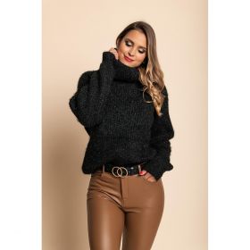 Pulover Cu Guler Cu Nervuri, Negru