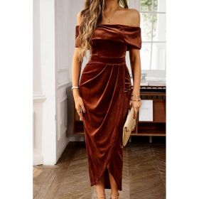 Rochie Midi Din Catifea ArtificialÄƒ, Maro
