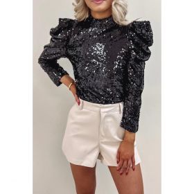 Top Elegant Cu Paiete, Negru