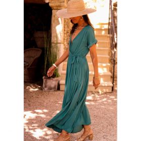 Rochie LungÄƒ PlisatÄƒ, Verde