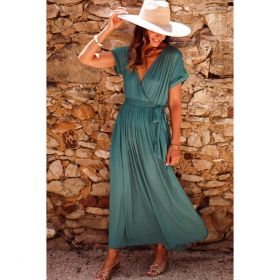 Rochie LungÄƒ PlisatÄƒ, Verde
