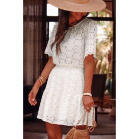 Rochie Mini Din DantelÄƒ FloralÄƒ, Bej