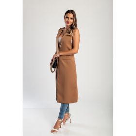 Vesta Lunga Eleganta Cu Nasture, Camel
