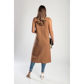 Vesta Lunga Eleganta Cu Nasture, Camel