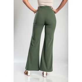 Pantaloni Lungi Eleganti Cu Talie Inalta, Verde Olive