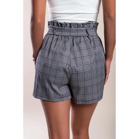 Pantaloni Scurti Eleganti Cu Imprimeu Carouri, Gri