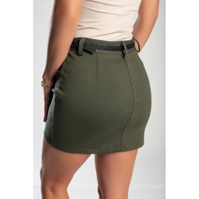 Fusta Mini Eleganta Cu Curea, Verde Masline