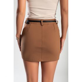 Fusta Mini Eleganta Cu Curea, Camel