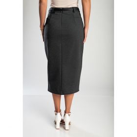 Fusta Midi Eleganta Cu Curea, Gri