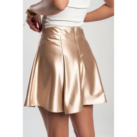 Fusta Mini Eleganta Din Imitatie De Satin, Bej