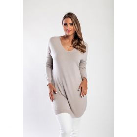 Rochie Mini Tricotata Cu Decolteu In "V", Bej