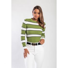 Top Tricotat Cu Imprimeu ÃŽn Dungi, Verde