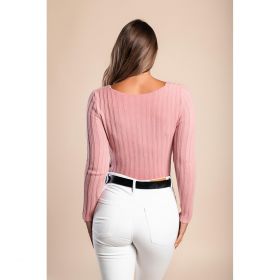 Top Din Tricot Cu Maneca Lunga, Roz Deschis