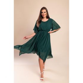 Rochie Lunga Midi Asimetrica, Verde Inchis