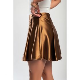 Fusta Mini Eleganta Din Satin Artificial, Maro