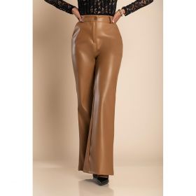 Pantaloni Eleganti Lungi Din Imitatie De Piele, Camel