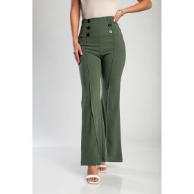 Pantaloni Lungi Eleganti Cu Talie Inalta, Verde Olive