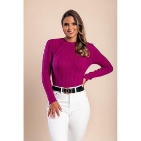 Top Din Tricot Cu Maneci Lungi, Fucsia