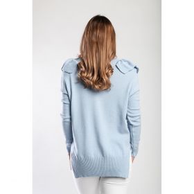 Top Lung Tricotat Cu Volane, Albastru Deschis