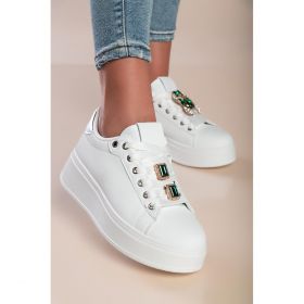 Adidasi La Moda Cu Detalii Decorative, Alb/Verde