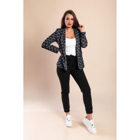 Set Pantaloni Cu Blazer Elegant Cu Imprimeu Estrena, Negru/Alb