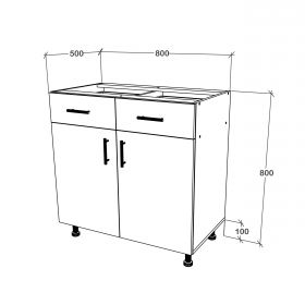 Corp Baza Karo, 2 Sertare, 2 Usi, Alb, 80 x 50 x 80 cm
