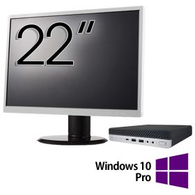 Pachet Calculator HP EliteDesk 800 G5 Mini PC, Intel Core i5-9500 3.00-4.40GHz, 8GB DDR4, 256GB SSD + Monitor 22 Inch + Windows 10 Pro