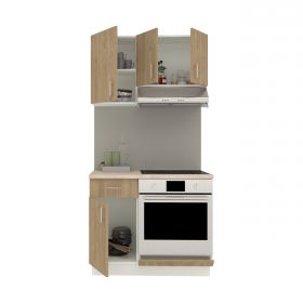 Set Bucatarie Karo V1, Lemn Natural/Alb, Blat Thermo 28 mm, L 100 cm